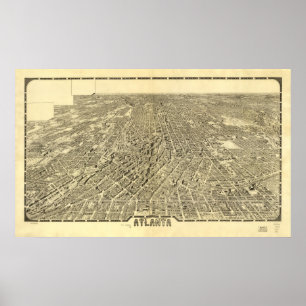 1919 Atlanta, GA Birds Eye Uitzicht Panoramic Map Poster