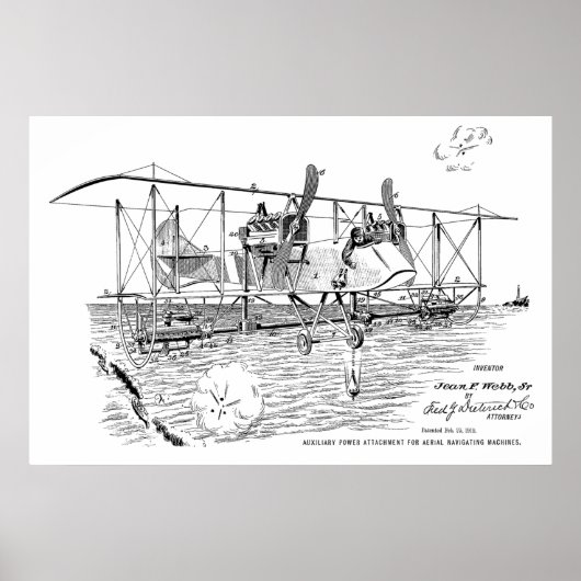1919 Biplane Bomber Patent Art Drawing Print (Voorkant)
