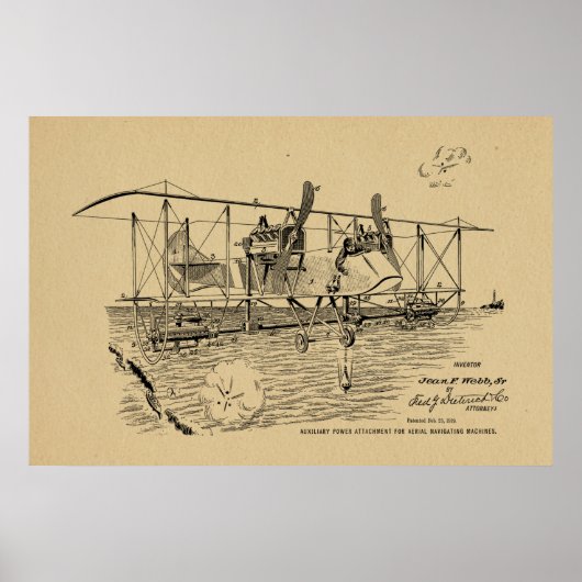 1919 Biplane Bomber Patent Art Drawing Print (Voorkant)