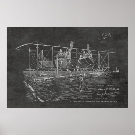 1919 Biplane Bomber Patent Art Drawing Print (Voorkant)