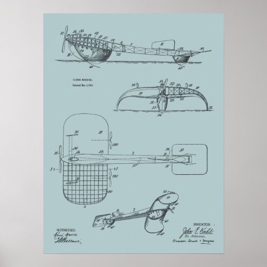 1919 Flying Machine Seaplane Patent Drawing Print (Voorkant)