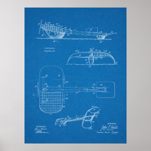 1919 Flying Machine Seaplane Patent Drawing Print (Voorkant)