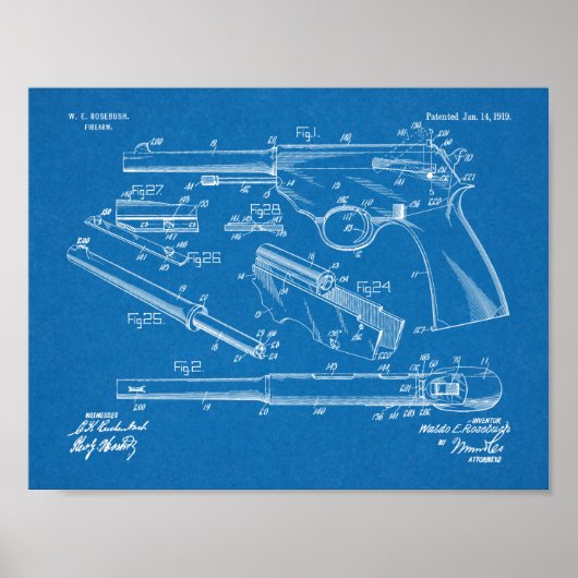 1919 Pistool automatische tekenafdrukken voor pate Poster (Voorkant)
