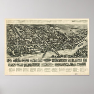1919 Shelton CT vogels Oog Panoramiek Kaart Poster