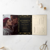  1920 art deco geometric Alles in één bruiloft Drieluik Uitnodiging (Binnen)