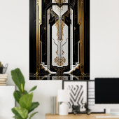 1920 Art Deco Geometrisch goud lijst zwart wit Poster (Thuiskantoor)