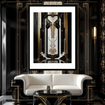 1920 Art Deco Geometrisch goud lijst zwart wit