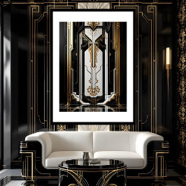 1920 Art Deco Geometrisch goud lijst zwart wit Poster