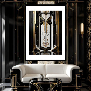 1920 Art Deco geometrische gouden frame zwart wit Poster
