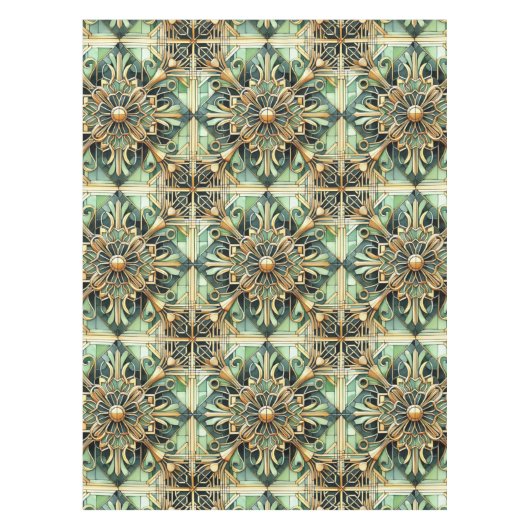 1920 Art Deco Groen Goud Tafelkleed (Voorkant)