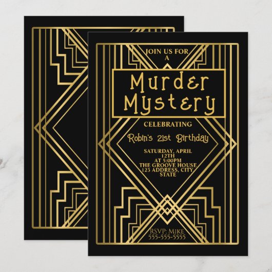 1920 art deco moord mysterie verjaardagsfeest invi kaart (Voorkant / Achterkant)