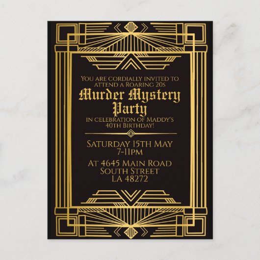 1920 Art Deco Murder Mystery verjaardagsfeestje Ui Feestdagenkaart (Voorkant)