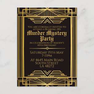1920 Art Deco Murder Mystery verjaardagsfeestje Ui Feestdagenkaart