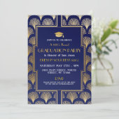 1920 Art Deco Navy Gold Gatsby Party Afstuderen Kaart (Staand voorkant)