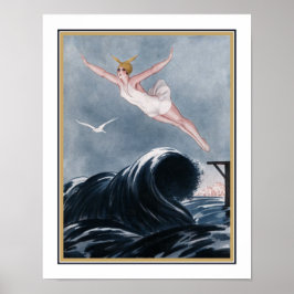 1920. Art Deco "vliegen over de golven" Poster
