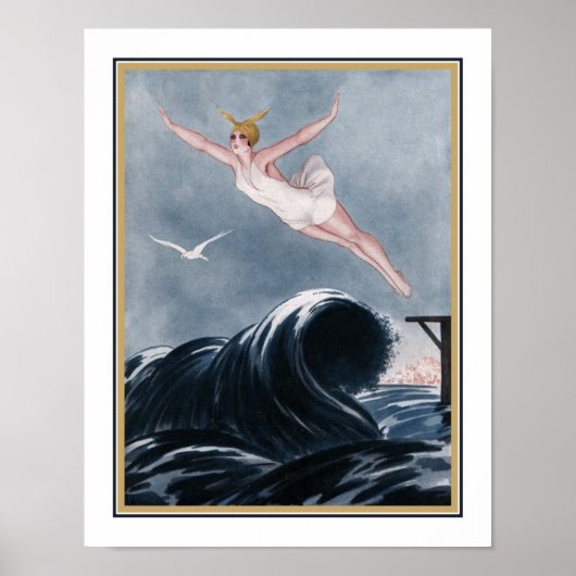 1920. Art Deco "vliegen over de golven" Poster (Voorkant)