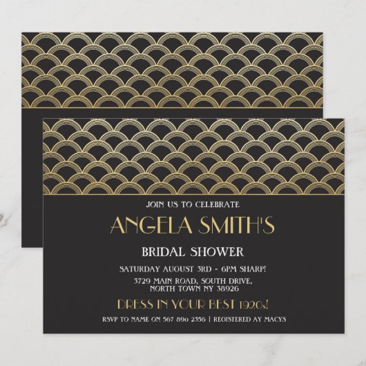 1920 Art Deco Vrijgezellenfeest Gatsby Gold Party Kaart (Voorkant / Achterkant)