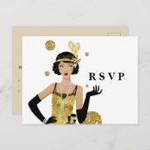 1920-bladermeisje gatsby RSVP Uitnodiging Briefkaart (Voorkant / Achterkant)