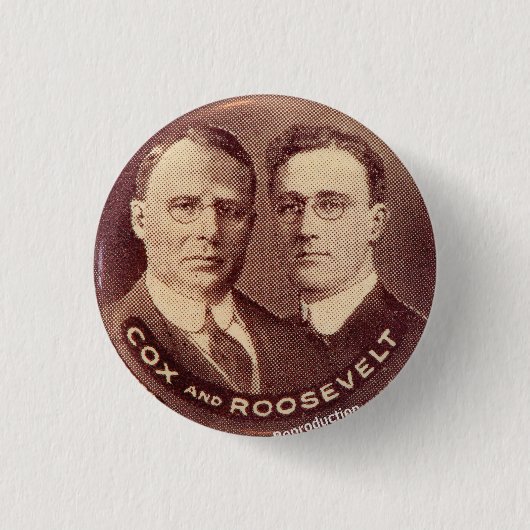 1920 Cox/Roosevelt reproductie Ronde Button 3,2 Cm (Voorkant)