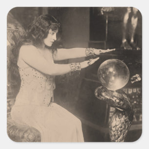 1920 Crystal Ball Fortune Teller Foto Vierkante Sticker