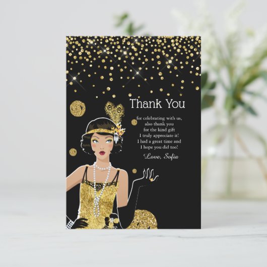 1920 flapper girl gatsby , Art Deco Bedankkaart (Staand voorkant)