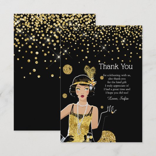 1920 flapper girl gatsby , Art Deco Bedankkaart (Voorkant / Achterkant)