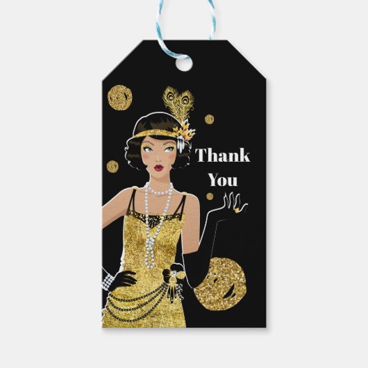 1920 flapper girl gatsby , Art Deco Cadeaulabel (Voorkant)