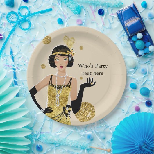 1920 flapper girl gatsby , Art Deco Papieren Bordje (Feest)