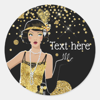 1920 flapper girl gatsby , Art Deco Ronde Sticker