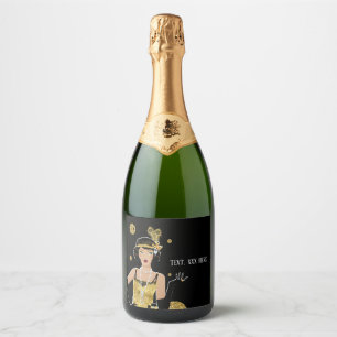1920 flapper girl gatsby , Art Deco Sparkling Wijnetiket
