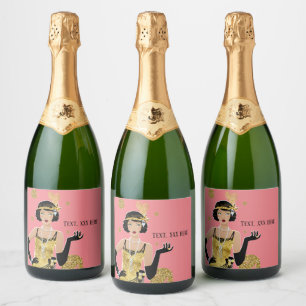 1920 flapper girl gatsby , Art Deco Sparkling Wijnetiket