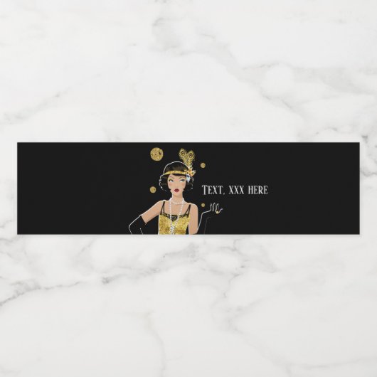 1920 flapper girl gatsby , Art Deco Waterfles Etiket (Enkel label)