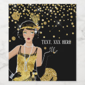1920 flapper girl gatsby , Art Deco Wijn Etiket (Enkel label)