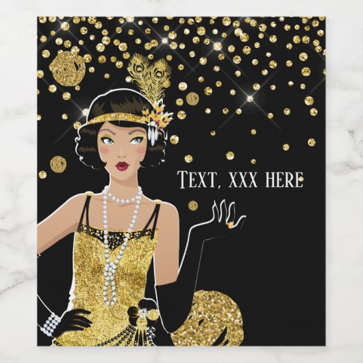 1920 flapper girl gatsby , Art Deco Wijn Etiket (Enkel label)