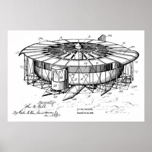 1920 Flying Machine Airplane Patent Drawing Print (Voorkant)