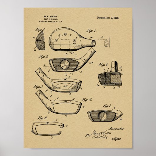 1920 Golf Club Head Design Patent Art Print (Voorkant)