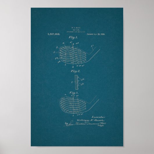 1920  Golf Club Patent Blueprint Art Print (Voorkant)