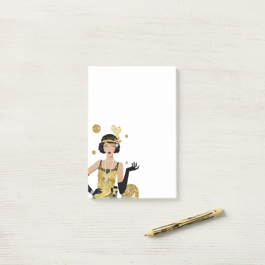 1920-haar, 70-retro-vrouw post-it® notes (Op bureau)