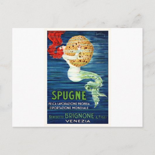1920 Italiaanse Zeemeermin met Sponge Adverteren P Briefkaart (Voorkant)