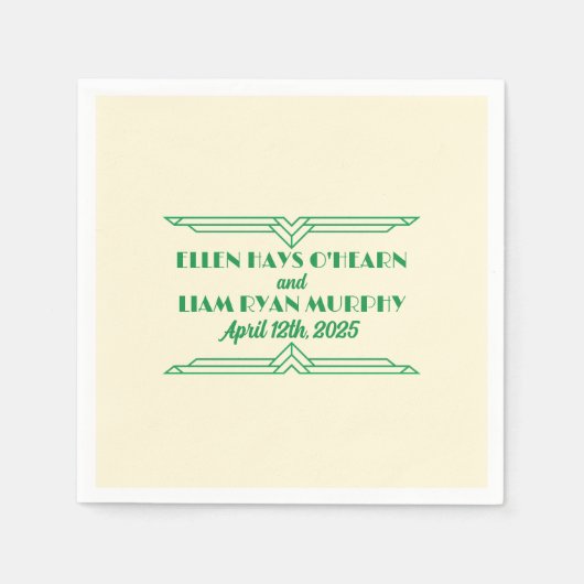 1920 Jade op Beige bruiloft Cocktail Servet (Voorkant)