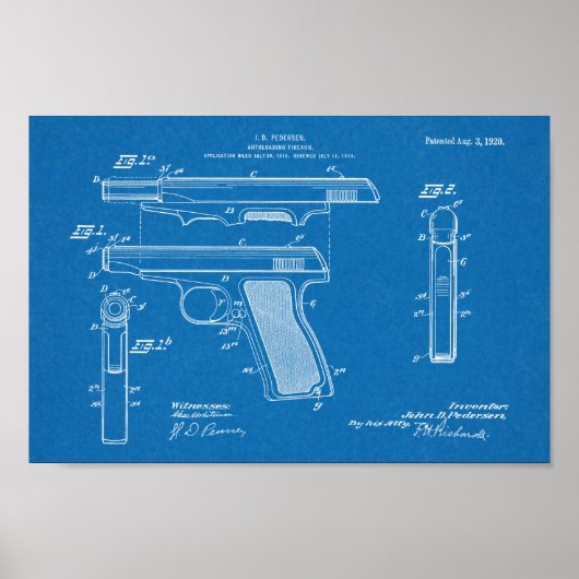 1920 - Kunsttekenafdrukken voor automatische Pisto Poster (Voorkant)