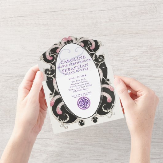 1920 Luxe Art Deco Gatsby Mode Monogram Bruiloft All In One Uitnodiging (Opening)