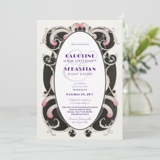 1920 Luxe Art Deco Gatsby Mode Monogram Bruiloft Kaart (Staand voorkant)