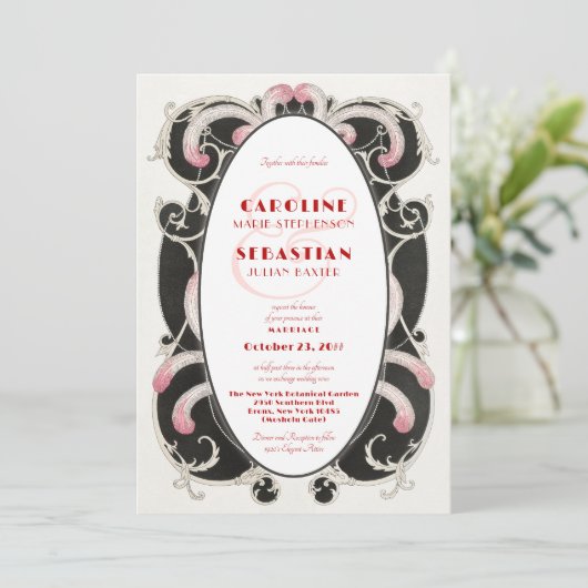 1920 Luxe Art Deco Gatsby Mode Monogram Bruiloft Kaart (Staand voorkant)