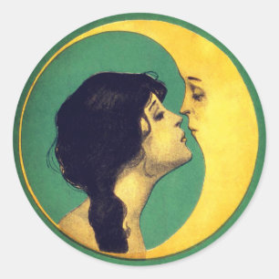 1920 Meisje en Maan Ronde Sticker