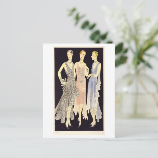 1920 Mode Schets van avondjurken Briefkaart (Staand voorkant)
