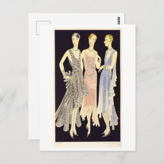 1920  Mode Schets van avondjurken Briefkaart (Voorkant / Achterkant)