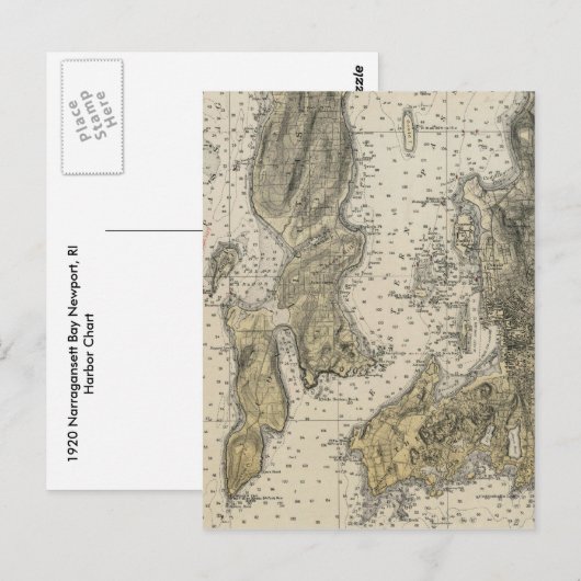 1920 Narragansett Bay Newport, RI Harbor Chart Briefkaart (Voorkant / Achterkant)