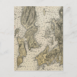 1920 Narragansett Bay Newport, RI Harbor Chart Briefkaart
