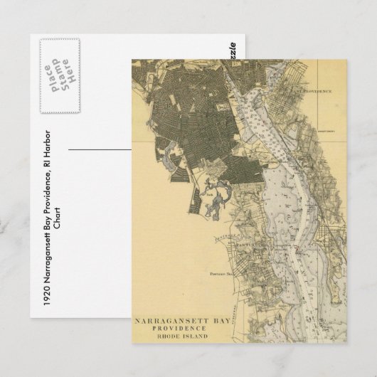 1920 Narragansett Bay Providence RI Harbor Chart Briefkaart (Voorkant / Achterkant)